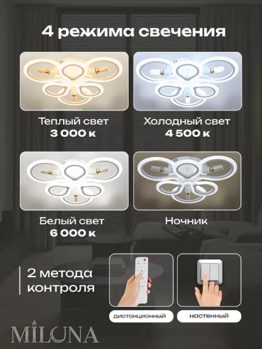 Lyustra pultli,patronli, 3 xil rejimli shift qandil oshxona va spalni uchun LED lyustralar