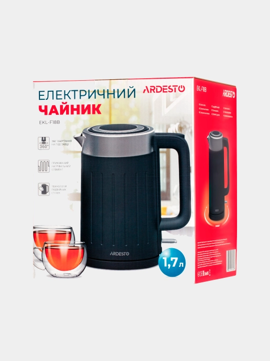 Ardesto elektr choynagi, 1,5 - 1,7 litr, metall, shisha, tabiiy materiallar