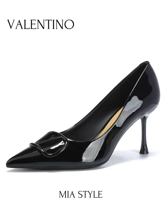 Ayollar nafis klassik VALENTINO tufli charm kabluk, 6 sm Turkiya mahsuloti razmerga razmer