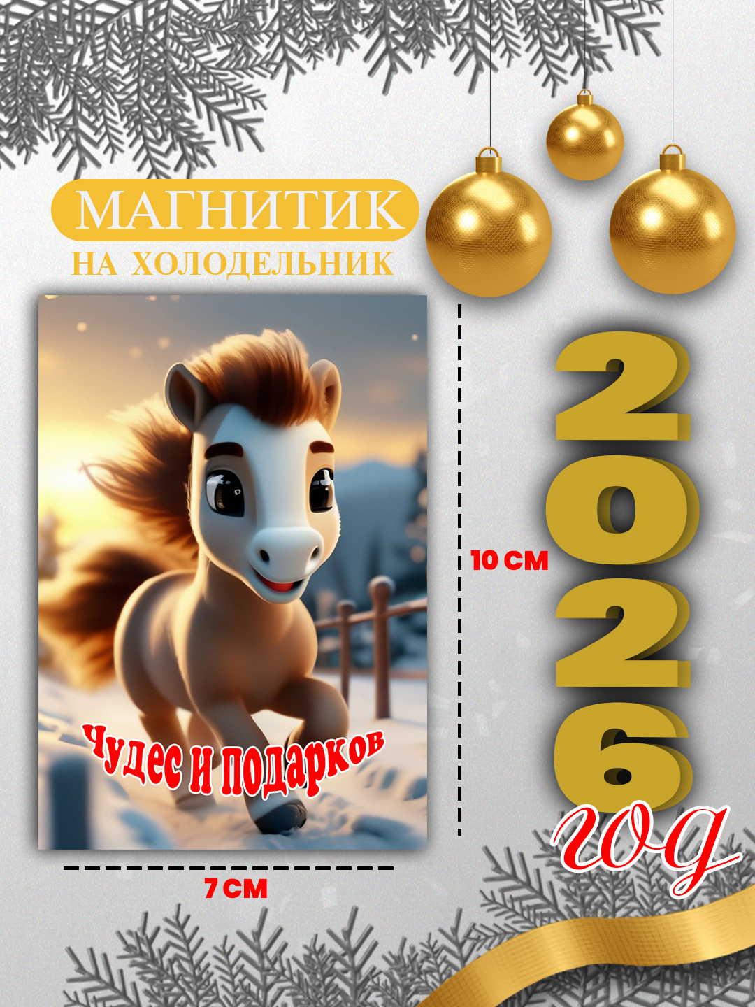 Muzlatgichli magnit "Ot 2026 yil ramzi", yangi yil sovg'asi - 