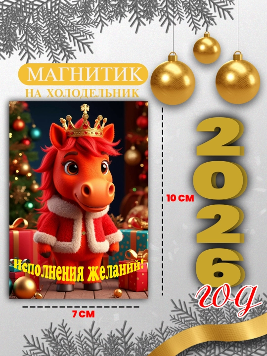 Muzlatgichli magnit "Ot 2026 yil ramzi", yangi yil sovg'asi - 