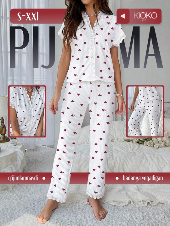 Ayollar pijamasi Kioko, ayollar uchun ikki qismli pijama, uy kiyimi, ayollar uy kostyumi