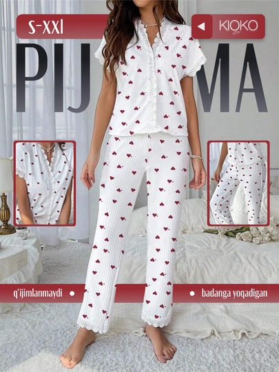 Ayollar pijamasi Kioko, ayollar uchun ikki qismli pijama, uy kiyimi, ayollar uy kostyumi - 