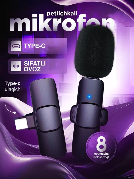 Simsiz petlichka mikrofon telefon uchun, iPhone va Android uchun, AAA