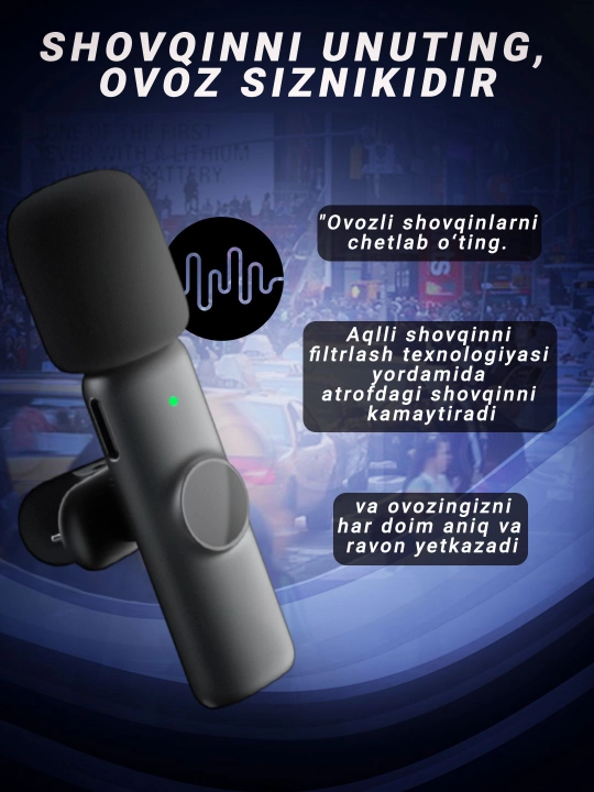 Simsiz petlichka mikrofon telefon uchun, iPhone va Android uchun, AAA