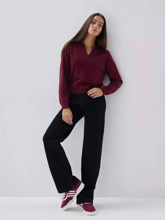 Свитер, джемпер, пуловер поло женский, с воротником, стандартного размера