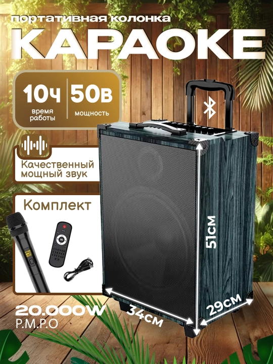 Колонка караоке, портативная беспроводная колонка с микрофоном Bluetooth, с пультом - 