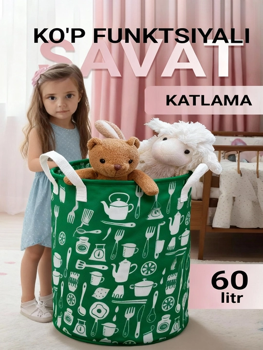 Kirlar uchun savat, buklanadigan, matoli - 