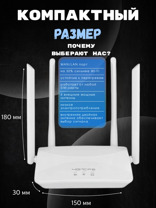 Wi-Fi router CPE, 4G, 5G, sim-karta bilan - 