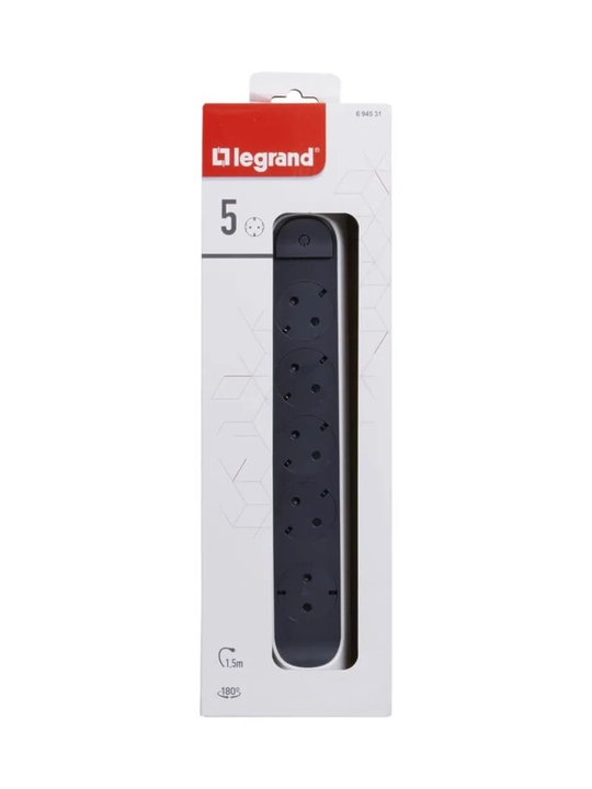 Удлинитель Legrand  5x2К+3, 16 А, поворотный, кабель 1.5 м, белый/чёрный