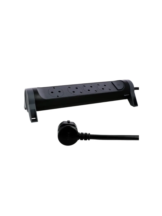 Удлинитель Legrand 4x2К+3, 16 А, поворотный, кабель 3 м, чёрный