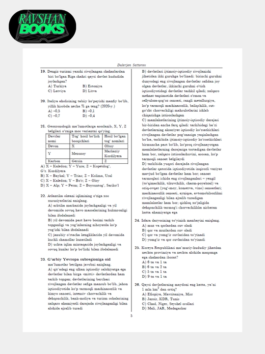 Geografiya fanidan 100 ta variant, O'zbek tilida