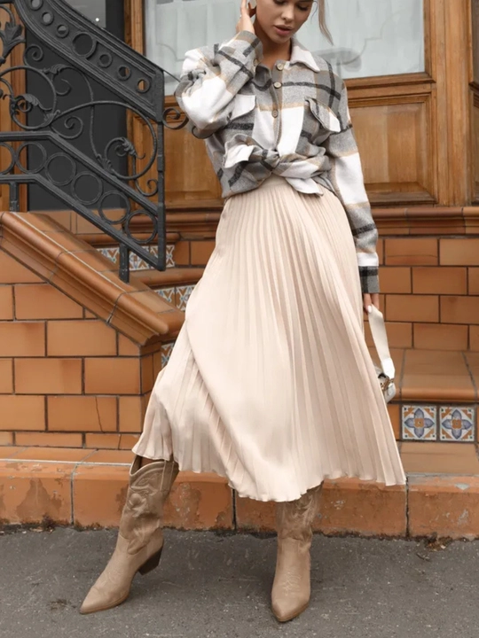 EllyFashion ofis va maktab uchun plisse midi yubkasi - 