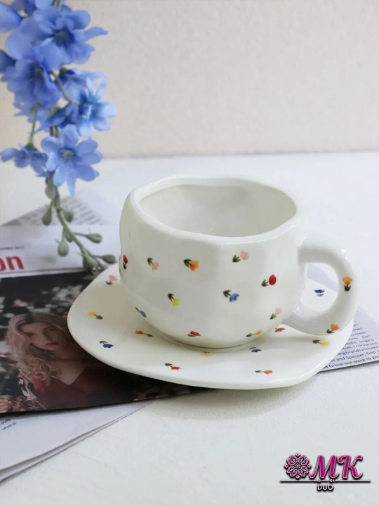 Choy jufti, 280 ml, keramika krujka likopcha bilan choy, qahva, kapuchino va latte uchun