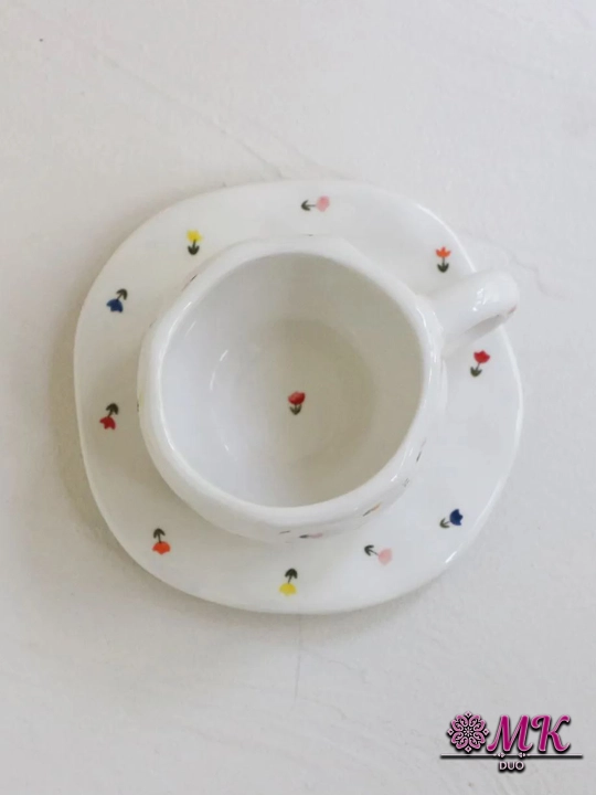 Choy jufti, 280 ml, keramika krujka likopcha bilan choy, qahva, kapuchino va latte uchun