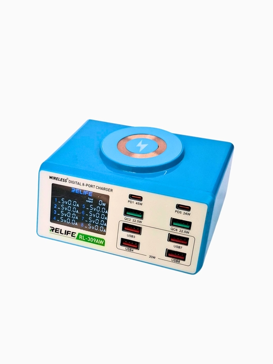 Relife RL-309AW 8-portli tezkor zaryadlovchi stansiya simsiz zaryadlash bilan - 