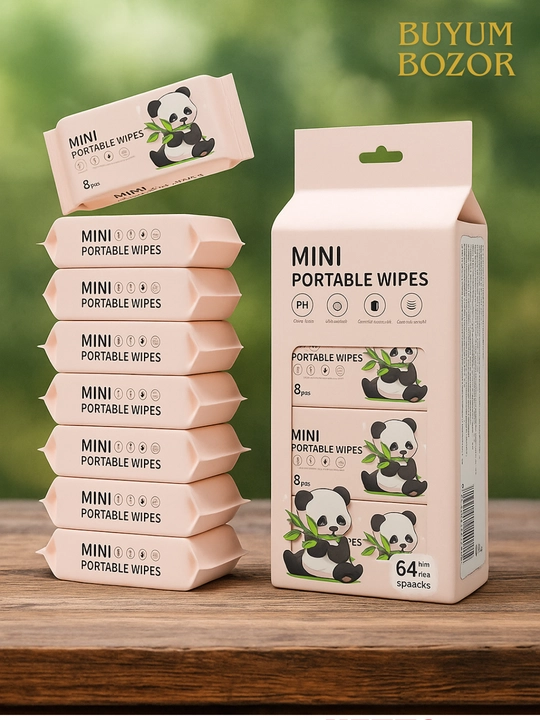 Nam salfetkalar 64 dona, antibakterial, mini, bolalar va kattalar uchun