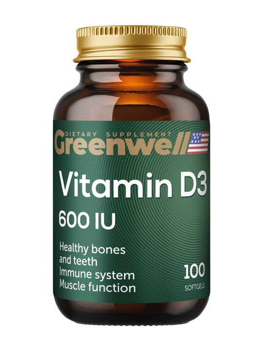 Greenwell Vitamin D3 600 ME, 100 kapsulalar — immunitet va suyaklar uchun - 