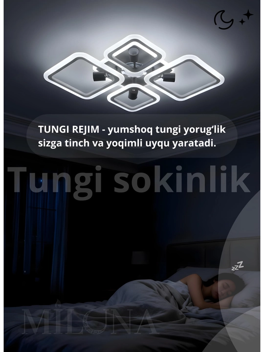 Lyustralar LED musiqali, 3 xil yorug'lik rejimli, pultli, uy va ofis uchun chiroq