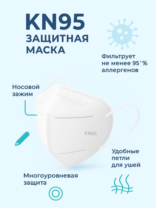 Маска KN95 с клапаном защитная — респиратор фильтрующий 95% от пыли и аллергенов