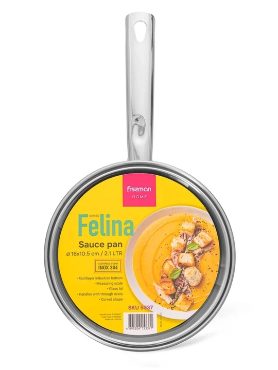 Ковш с крышкой FISSMAN FELINA 2,1л из нержавеющей стали для готовки