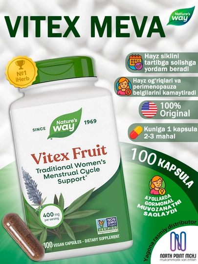 Tabiat yo‘li, viteks mevalari, 100 ta vegan kapsulasi - 