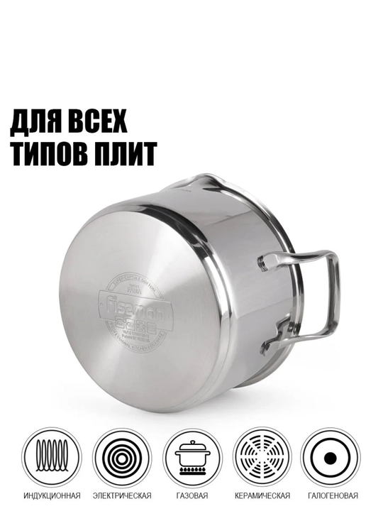 Кастрюля со стеклянной крышкой FISSMAN FABIA, 3,45 л, из нержавеющей стали
