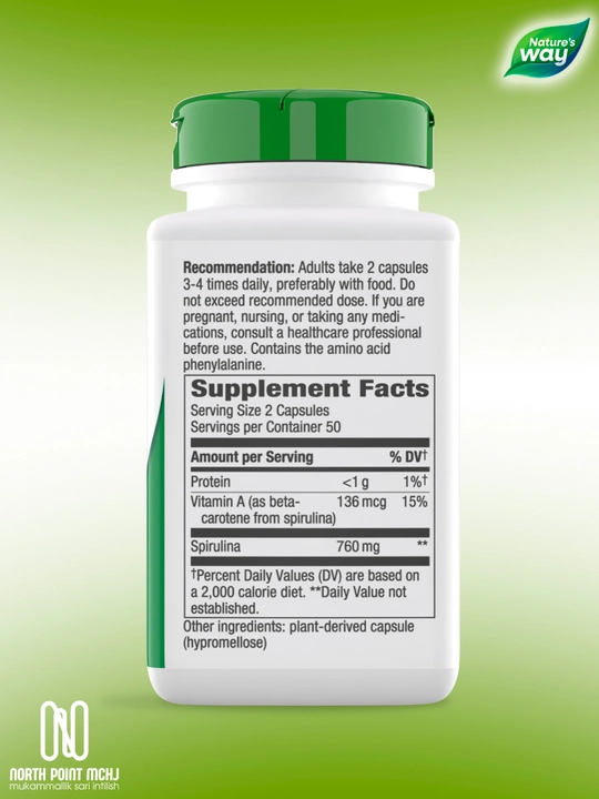 Spirulina Mikro Suv O'simligi, 100 vegetarian kapsula, 760 mg, AQSh