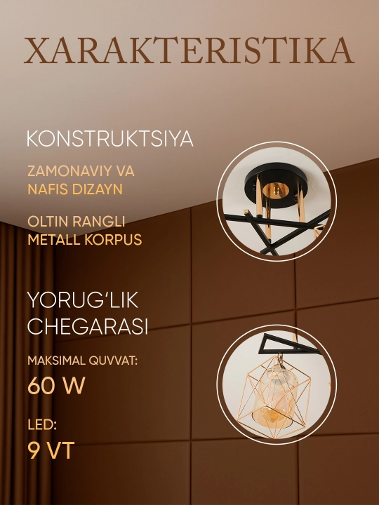 Lyustra buriluvchi plafonli, 3 xil o‘lchamda, oshxona va yotoqxona uchun, E27 patronli