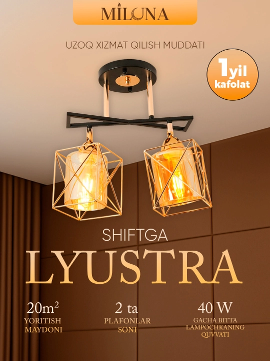 Lyustra buriluvchi plafonli, 3 xil o‘lchamda, oshxona va yotoqxona uchun, E27 patronli