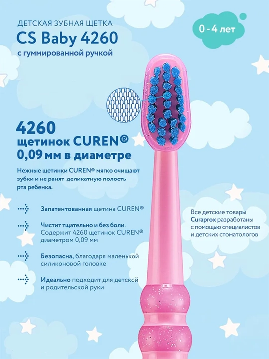 CURAPROX Bolalar tish cho‘tkasi, 0 yoshdan 4 yoshgacha, yumshoq, havo rang