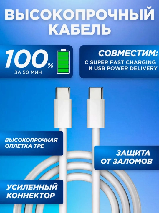 Зарядное устройство, блок питания, кабель Type-C, 45 Вт, 5А