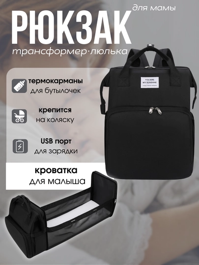 Сумка рюкзак для мам, трансформер кроватка — ELSBABY-24RKZKR-УГОЛЬН
