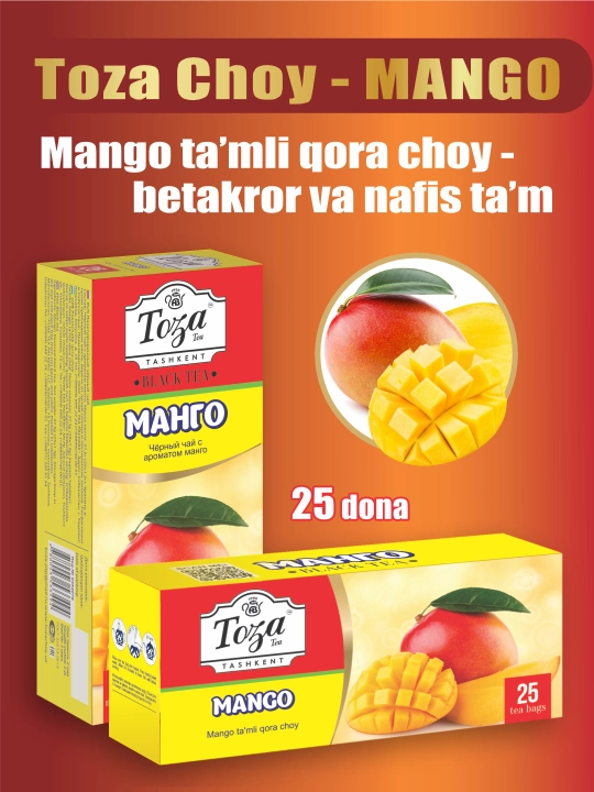 Чай черный Toza, с ароматом манго пакетированный, 25 шт - 