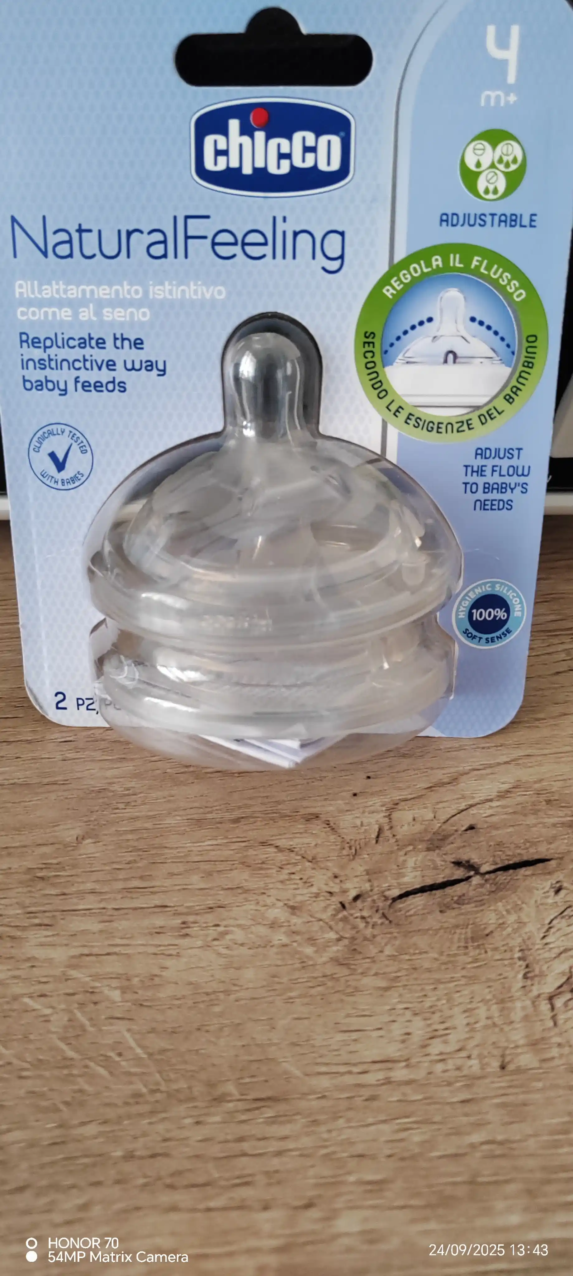 Chicco Natural Feeling so`rg`ich sozlanishi oqim 4 oy+, 2 dona