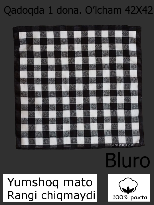 Erkaklar uchun qo'l ro'molcha. Kattasi 42X42 sm