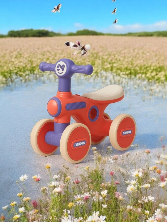 Bolalar to‘rt g‘ildirakli muvozanatlovchi velosipedi, pedalsiz, tolokar, aravacha