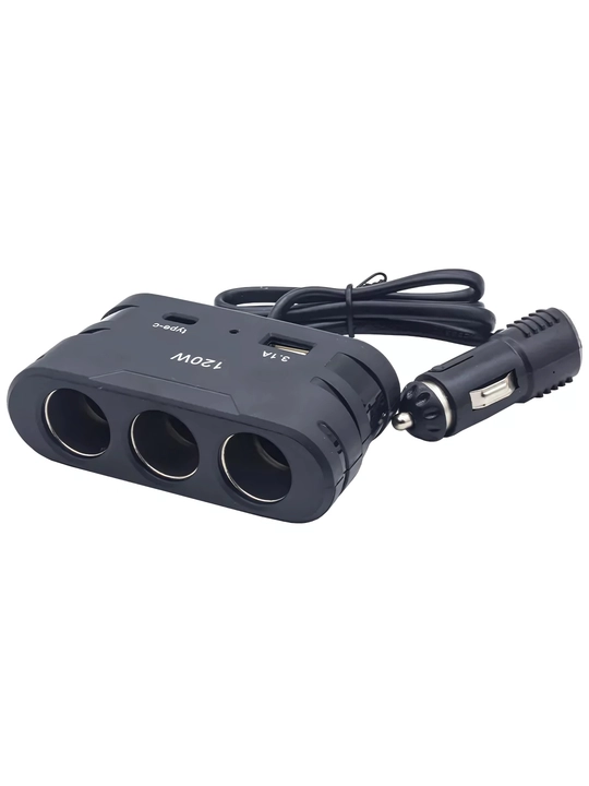 Авторазветвитель на 3 прикуривателя, 2 USB разъема