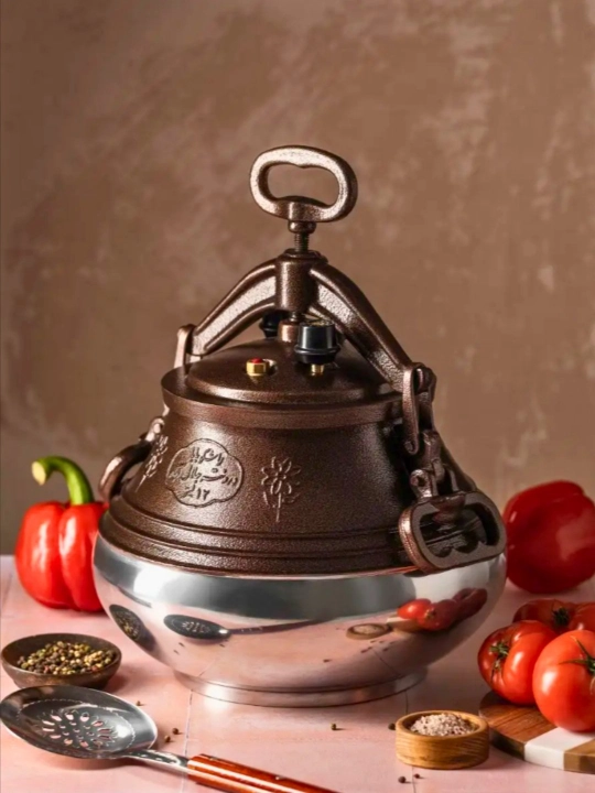 Афганский казан - скороварка, алюминиевый с крышкой, с ручками, двухцветный - 