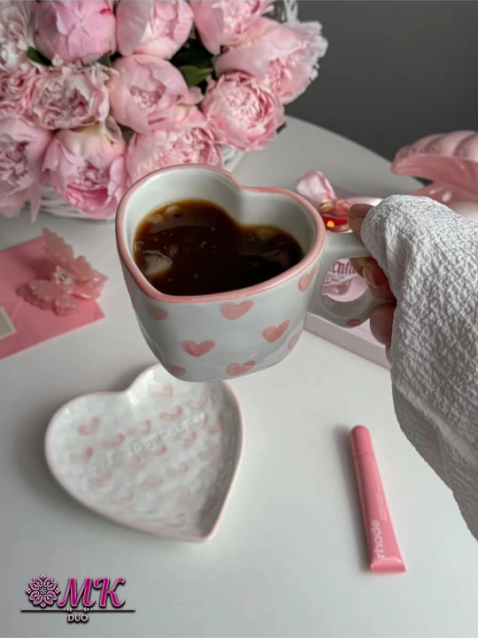Choy jufti, 280 ml, keramika krujka likopcha bilan choy, qahva, kapuchino va latte uchun