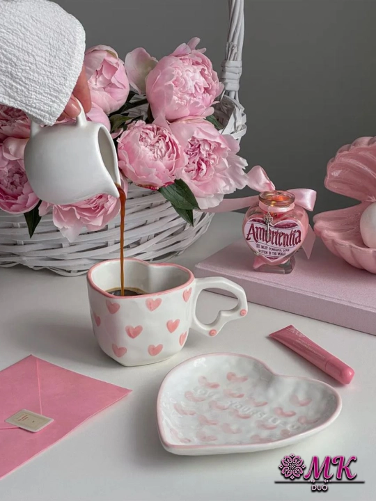 Choy jufti, 280 ml, keramika krujka likopcha bilan choy, qahva, kapuchino va latte uchun