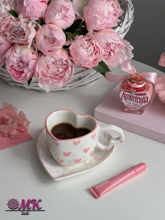 Choy jufti, 280 ml, keramika krujka likopcha bilan choy, qahva, kapuchino va latte uchun
