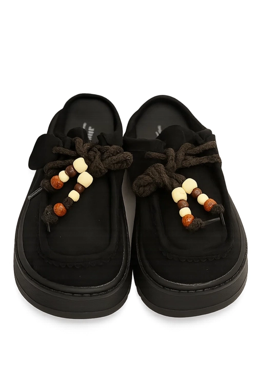 Retro Beads Mules – Ayollar uchun baland taglikli boncukli orqasi ochiq tapochkalar