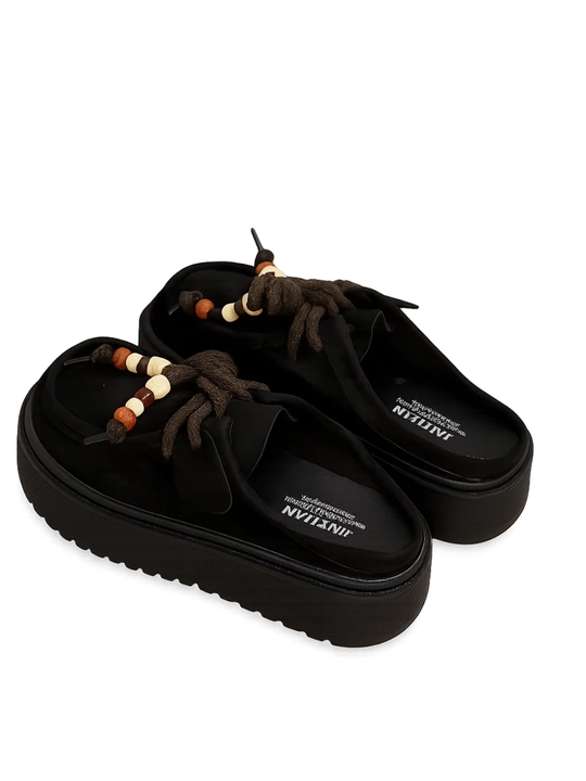 Retro Beads Mules – Ayollar uchun baland taglikli boncukli orqasi ochiq tapochkalar