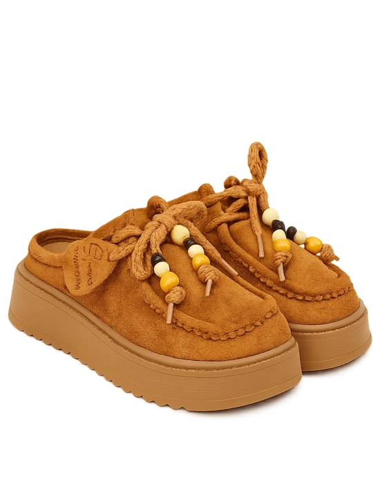 Retro Beads Mules – Ayollar uchun baland taglikli boncukli orqasi ochiq tapochkalar - 