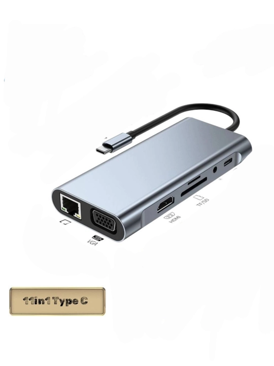 Type-C adapter 11 in 1, USB-C Hub, MacBook va noutbuk uchun ko‘p funksiyali dok-stansiya - 