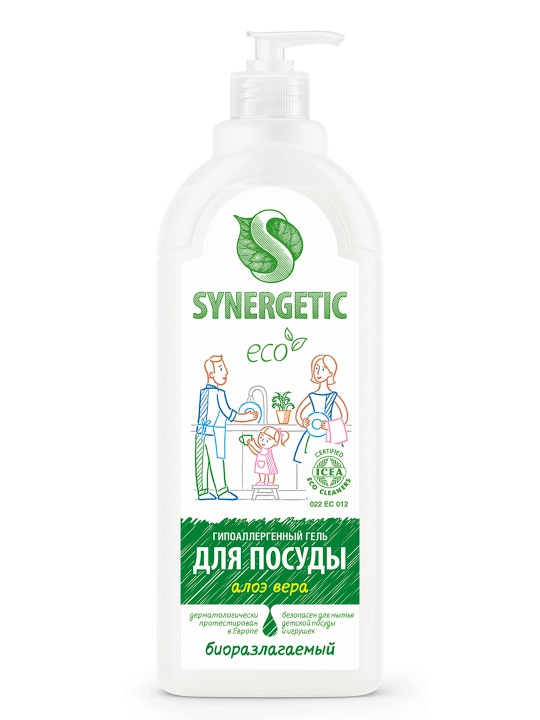Гель для мытья посуды и детских игрушек SYNERGETIC "Алоэ вера", 1 л