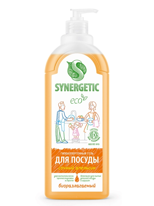 Гель для мытья посуды Synergetic, апельсин, 1 л