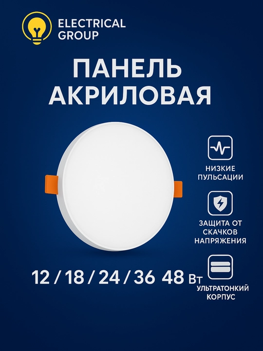 Акрил лед панель безрамочная светодиодная панель, 12W-48W - 