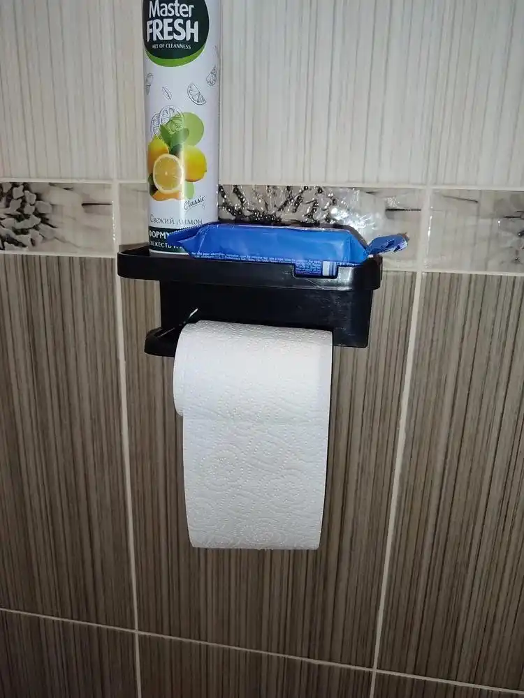 Tualet qog'ozi ushlagichi, plastmassa, o'z-o'zidan yopishtiruvchi, telefon stendli